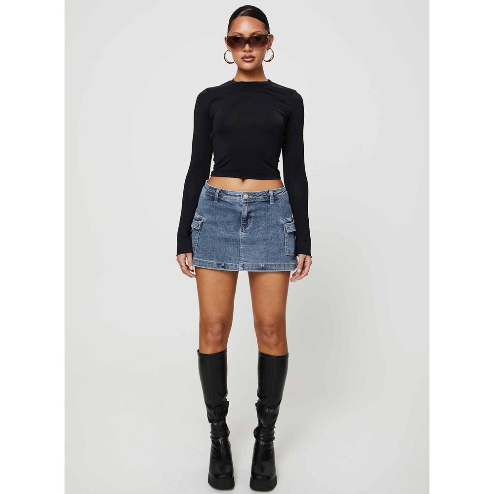 Princess Polly Zakal Cargo Mini Skirt Mid Low Rise Women's Size 2 NWT Mid Wash